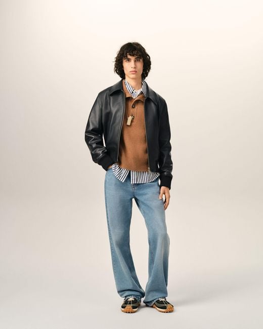 AMI Black Lamb Leather Zipped Jacket for men
