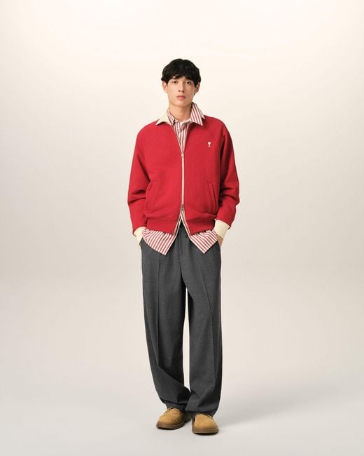 AMI Gray Elasticated-Waist Wool Trousers