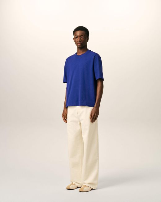 AMI Blue Cotton T-Shirt With Embossed Ami De Coeur