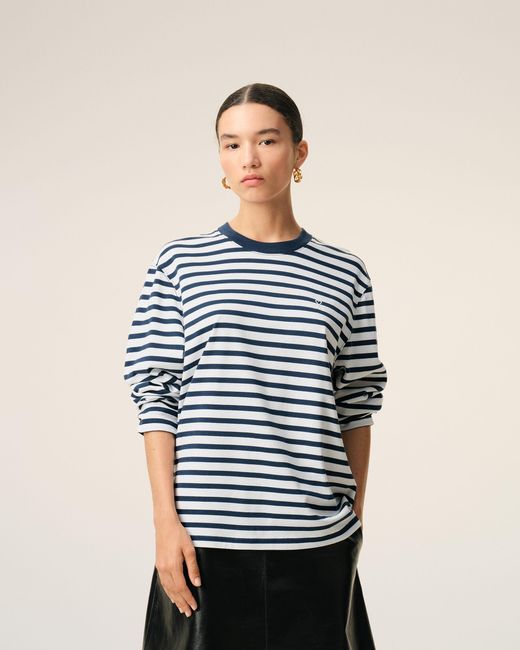 AMI Blue Cotton Long Sleeves Mariniere Ami De Coeur T-Shirt