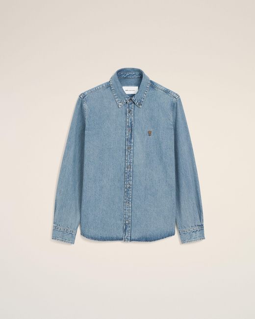 AMI Blue Denim Cotton Ami De Coeur Shirt