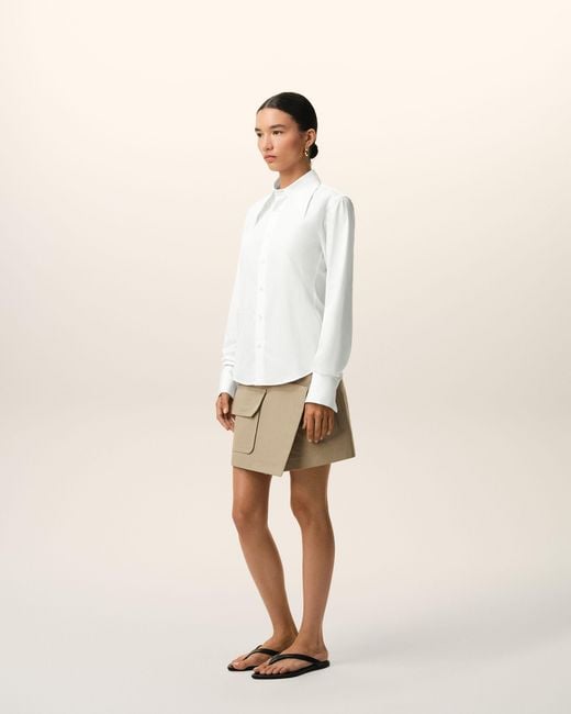 AMI Natural Blended Silk Sharp Collar Adjusted Shirt