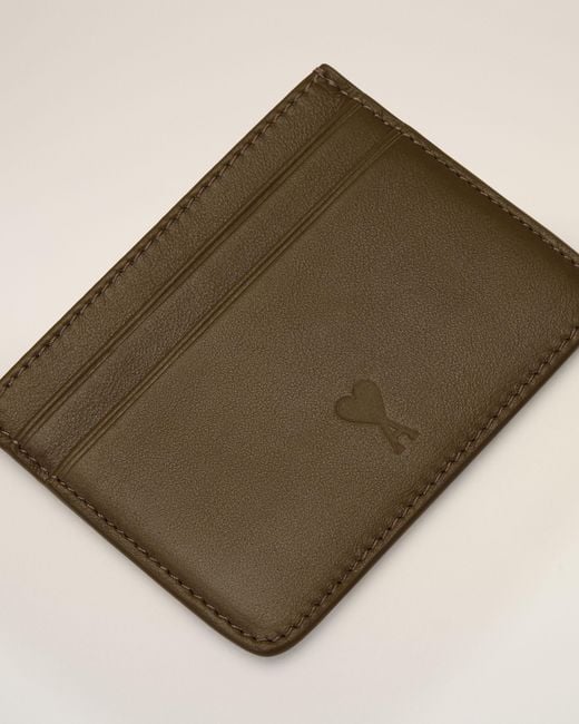 AMI Natural Cowhide Leather Card Holder With Ami De Coeur