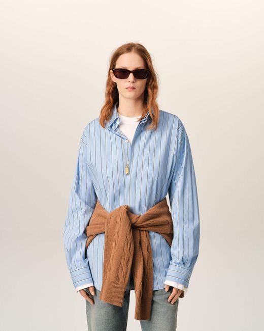 AMI Blue Large Striped Cotton Shirt With Removable Collar