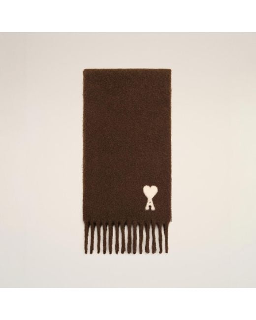 AMI Brown Alpaca Scarf With Ami De Coeur