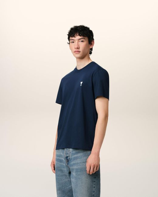 AMI Blue Cotton Ami De Coeur T-Shirt for men