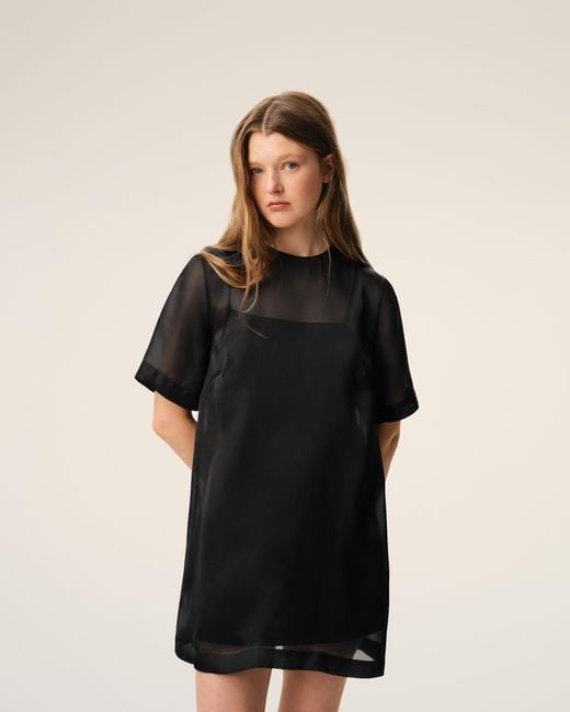 AMI Black Silk Mini Trapeze Dress