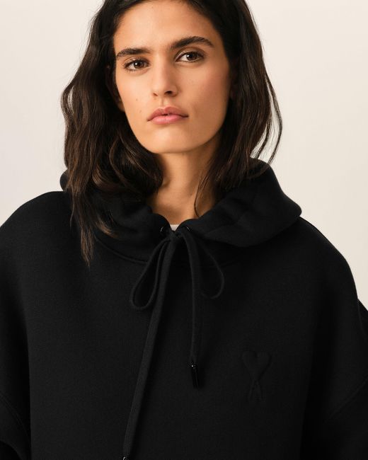 AMI Black Cotton Hoodie With Embossed Ami De Coeur