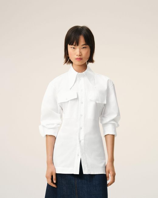 AMI Natural Cotton Sharp Collar Fitted Shirt