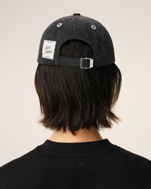 AMI Black Denim Side Patch Cap