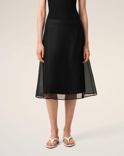 AMI Black Silk Midi Sheer Underskirt Trapeze Skirt