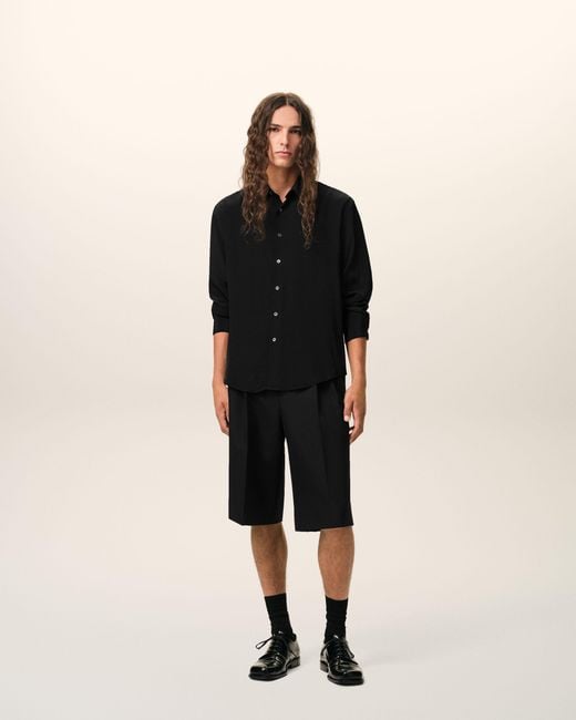 AMI Black Blended Silk Sharp Collar Adjusted Shirt for men
