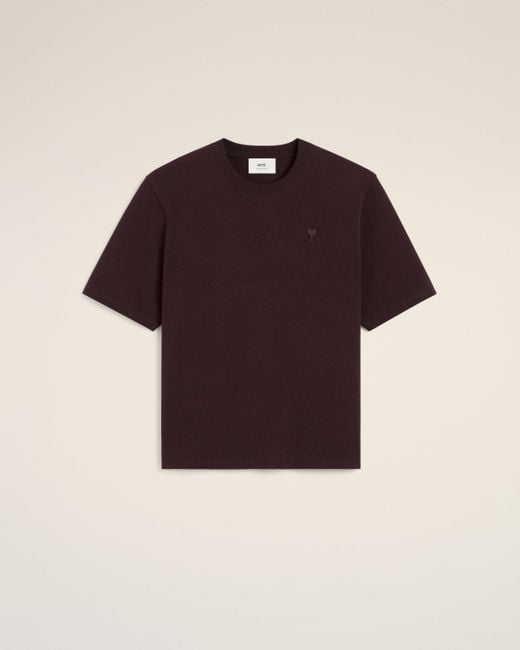 AMI Red Burgundy Cotton Tonal Ami De Coeur T-Shirt
