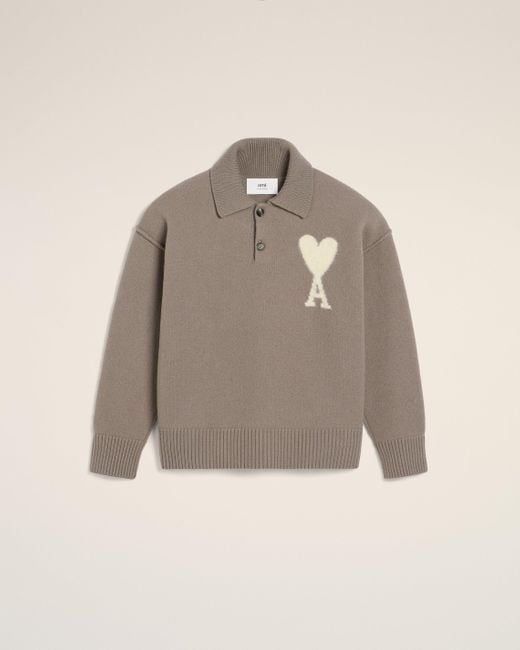 AMI Natural Taupe Wool Ami De Coeur Polo