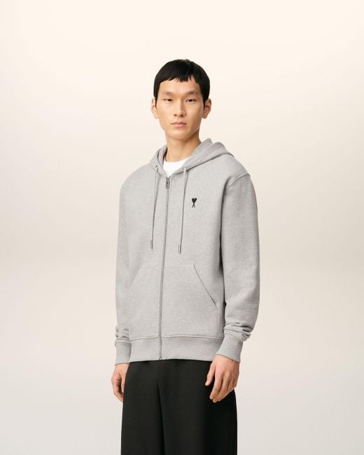 AMI Ami De Coeur Kapuzenpullover Aus Grauer Baumwolle Mit Reißverschluss Grau in Gray für Herren