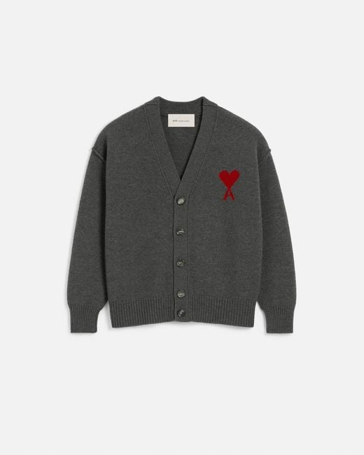 AMI Black Wool Cardigan With Ami De Coeur
