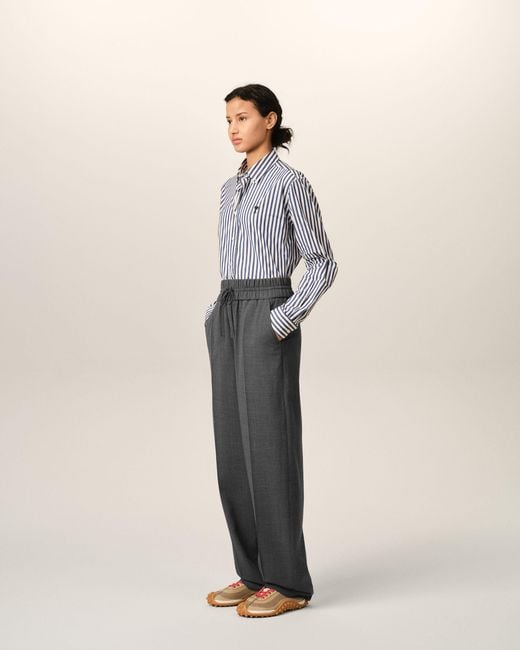 AMI Gray Elasticated-Waist Wool Trousers