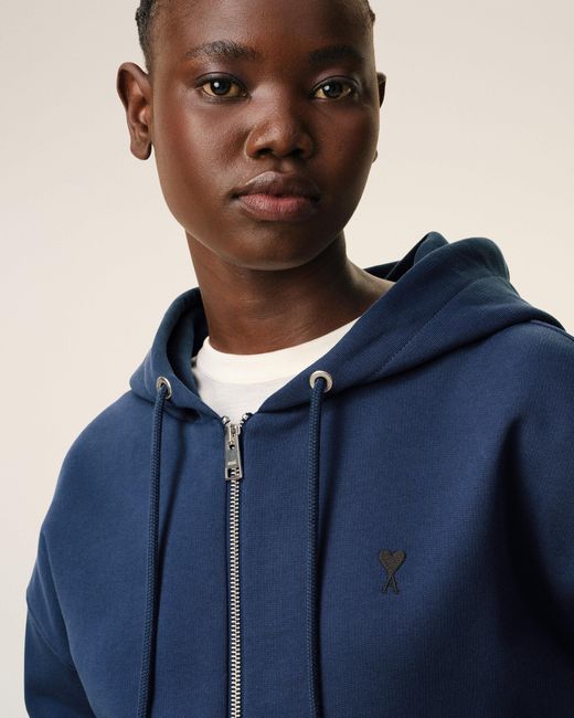 AMI Blue Cotton Ami De Coeur Zipped Hoodie