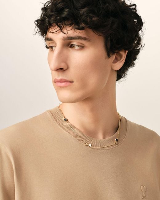 AMI Natural Brass Necklace With Hammered Ami De Coeur