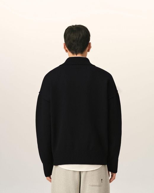 AMI Black Wool Polo With Ami De Coeur