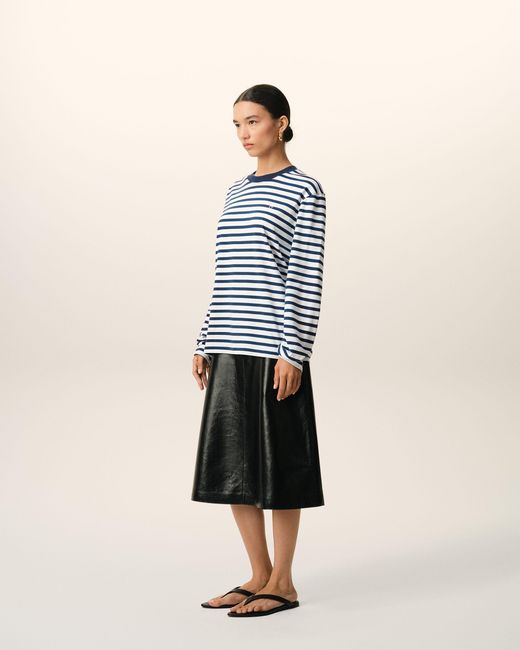AMI Blue Cotton Long Sleeves Mariniere Ami De Coeur T-Shirt