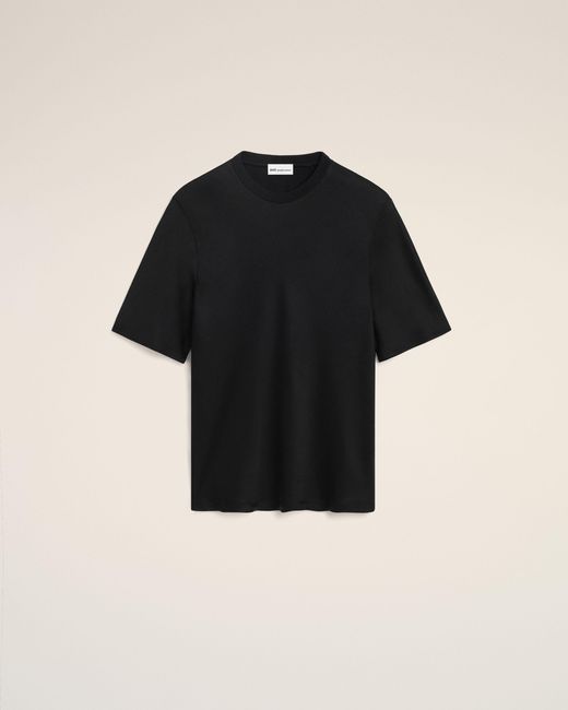 AMI Black Satin Short Sleeves Rib Detail T-Shirt