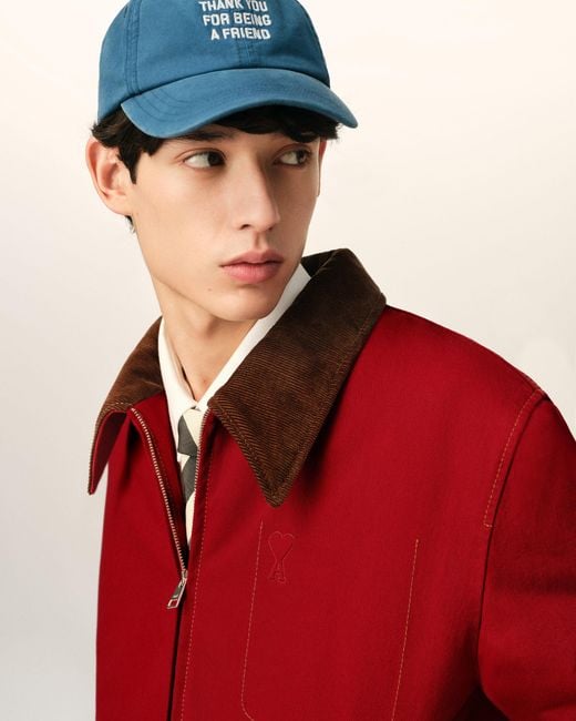 AMI Red Cotton Zipped Jacket With Ami De Coeur for men