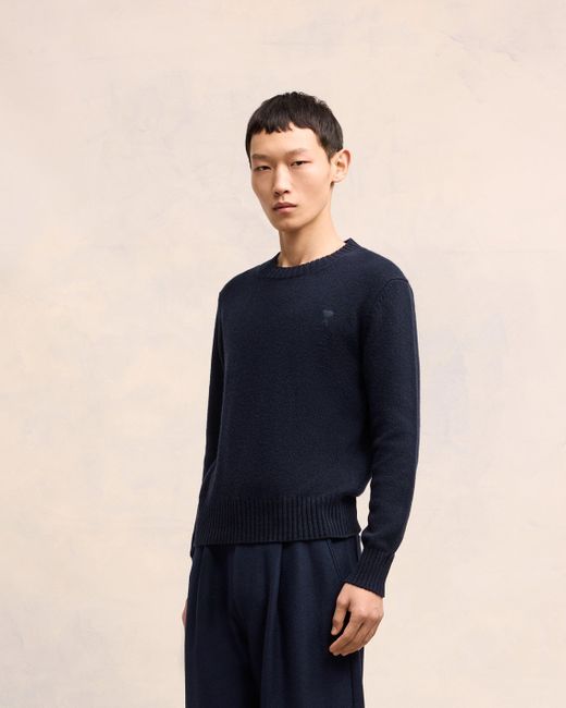 AMI Blue Cashmere Ami De Coeur Crew Neck Sweater for men