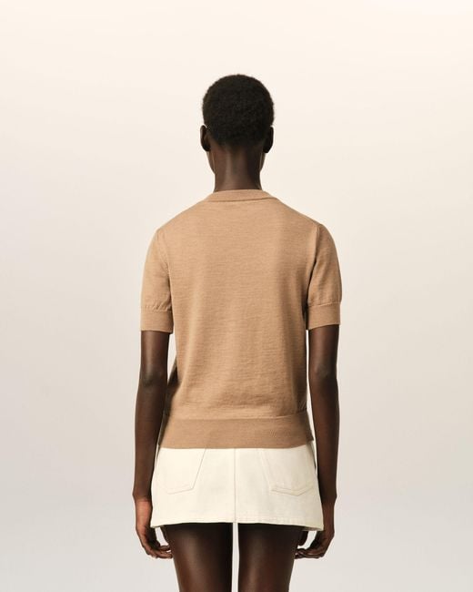 AMI Natural Wool Short-Sleeve Cardigan With Ami De Coeur