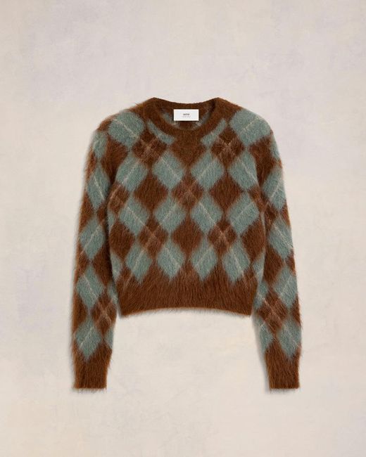 AMI Natural Alpaca Mohair Brushed Argyle Sweater for men