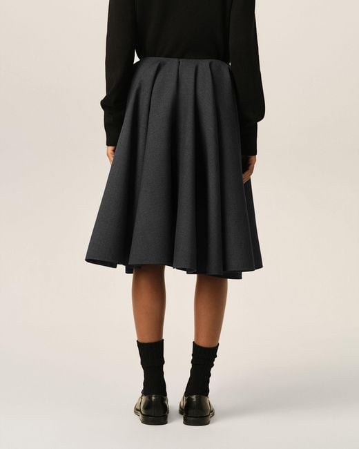 AMI Black Midi Peplum Wool Skirt