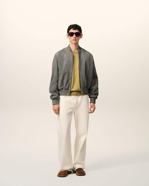 AMI Gray Goat Leather Ami De Coeur Zipped Jacket for men