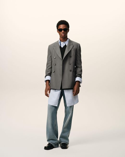 AMI Gray New Wool Double Breasted Straight Jacket for men