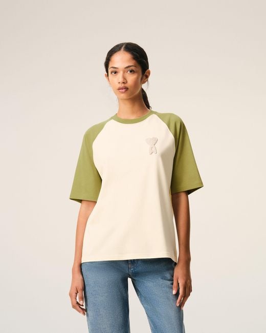 AMI Natural And Cotton Ami De Coeur Knitted Patch T-Shirt