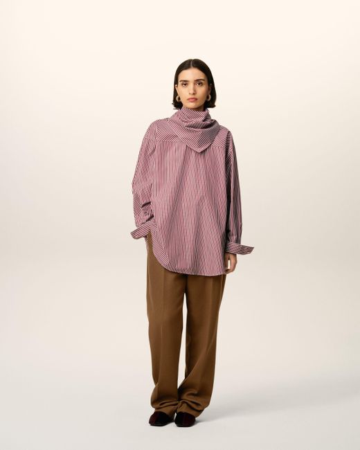 AMI Pink Burgundy Cotton Long Sleeves Striped Bandana Blouse