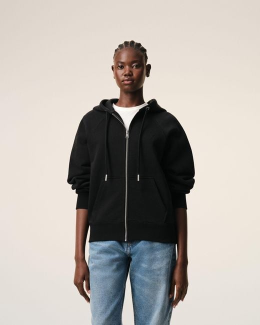 AMI Black Zipped Cotton Hoodie With Embossed Ami De Coeur