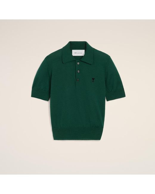 AMI Green Wool Polo With Ami De Coeur