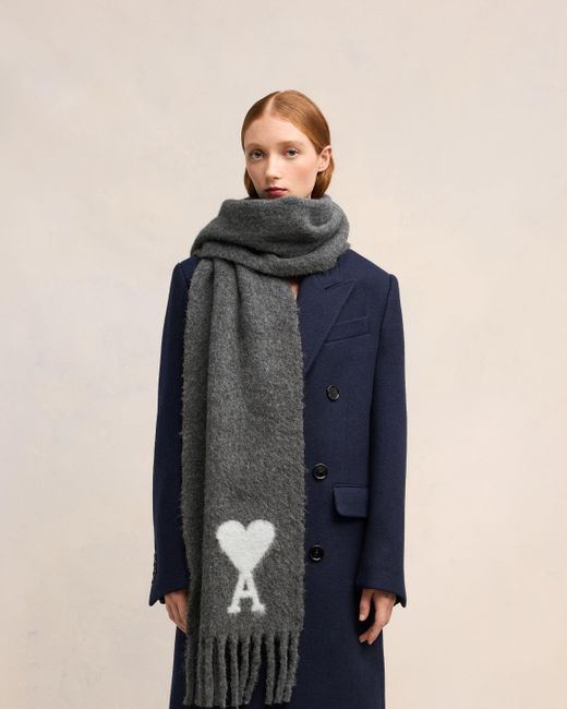 AMI Gray Oversized Ami De Coeur Scarf