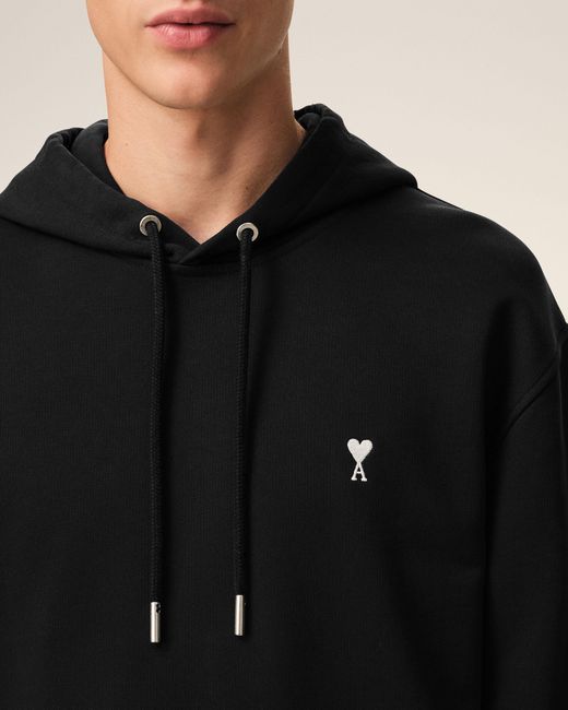AMI Black Cotton Ami De Coeur Hoodie for men
