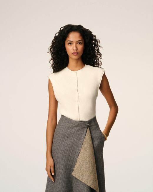 AMI Natural Sleeveless Raw Edge Details Top