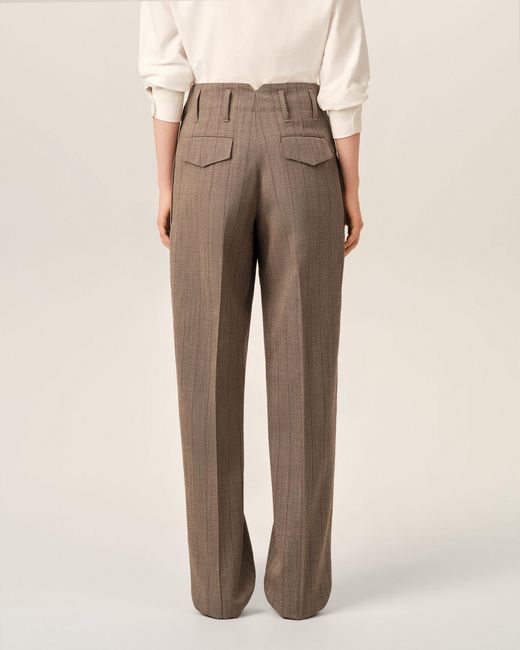 AMI Natural Striped Wool Two-Pleats Trousers