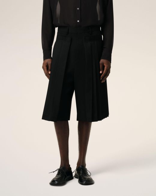 AMI Black Wool Pleated Bermuda for men