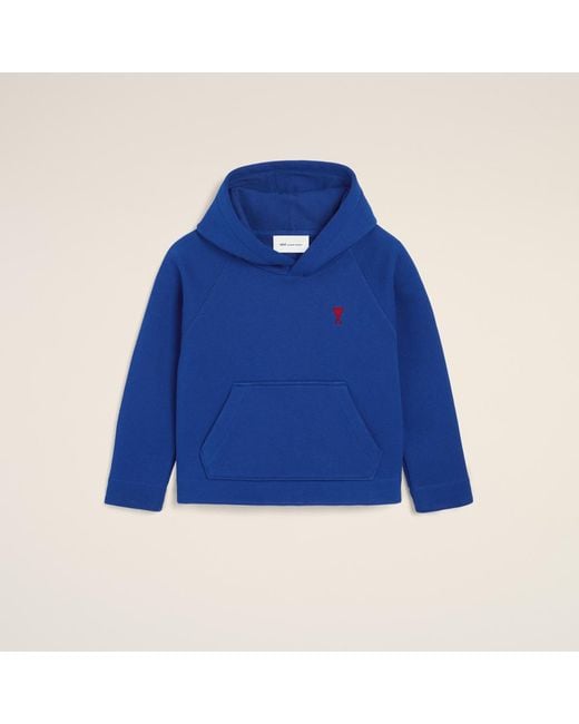 AMI Blue Cotton Hoodie With Ami De Coeur