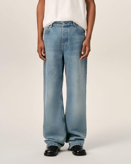 AMI Blue Cotton Large Fit Jeans for men