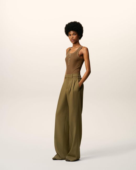 AMI Green Wool Tabs Wide Trousers
