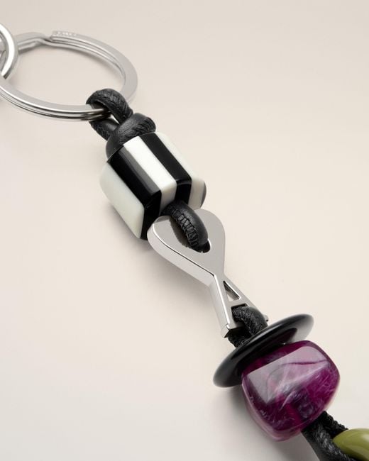 AMI Natural Leather And Metal Ami De Coeur Pearls Keyring