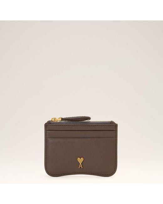AMI Natural Paris Paris Zipped Cowhide Leather Card Holder