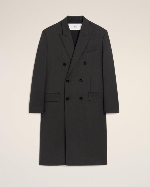AMI Black Wool Double Breasted Straigth Coat for men