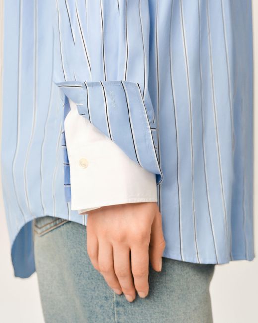 AMI Blue Large Striped Cotton Shirt With Removable Collar