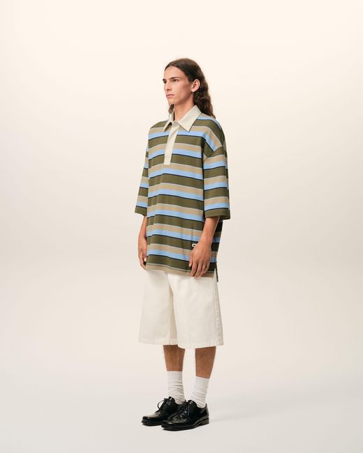 AMI Blue Striped Cotton Ami Patch Polo